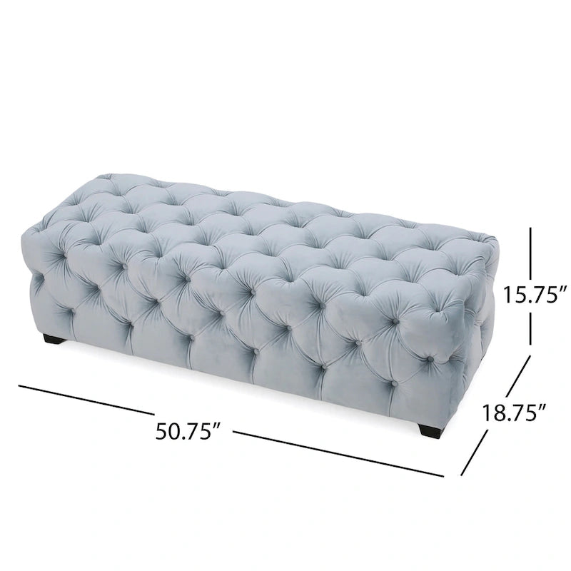 Tufted Velvet Ottoman Bench - Button Detail Upholstered Entryway Bench for Bedroom