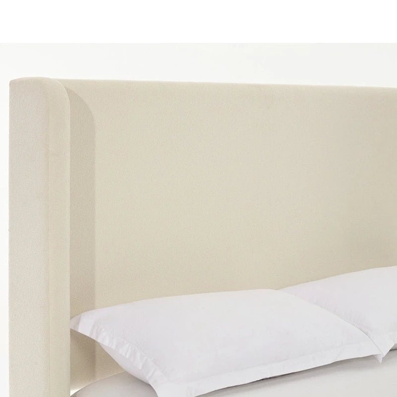 Tall Wingback Boucle Upholstered Bed Frame with Wooden Slat Base
