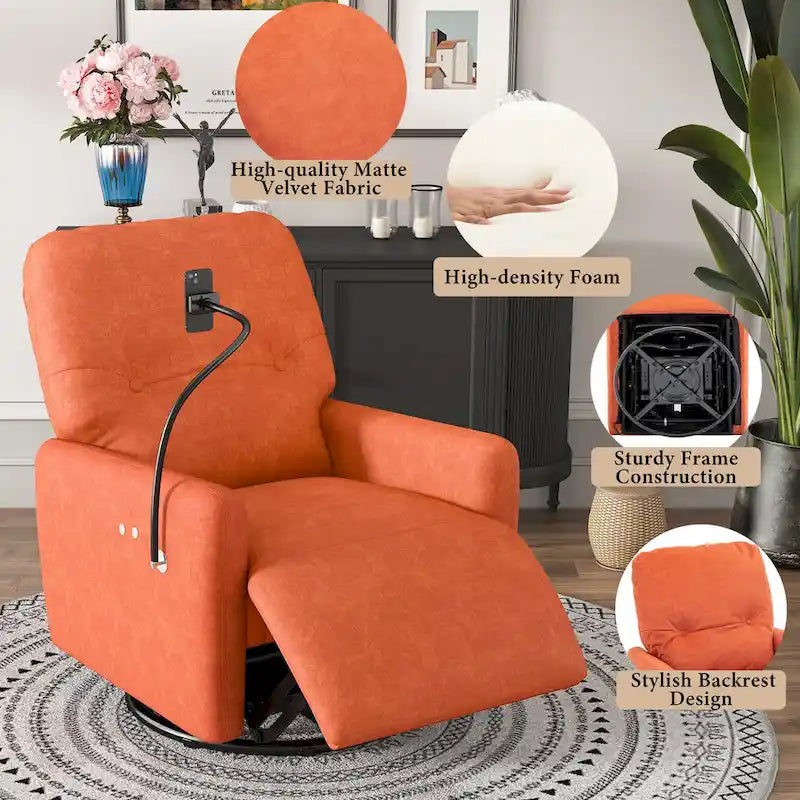 270-Degree Swivel Electric Recliner with Phone Holder and Rocking Motion
