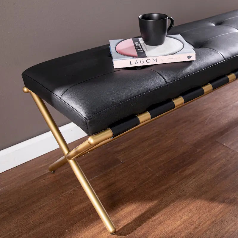 Contemporary Black Faux Leather Bench