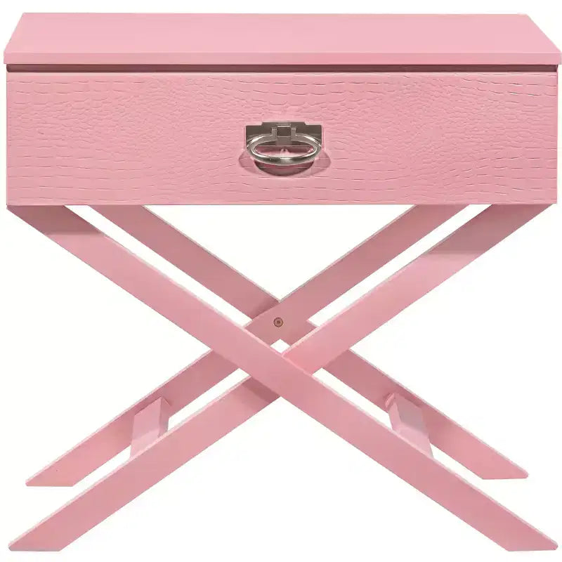 X Frame 1-Drawer Nightstand with Textured Drawer Front