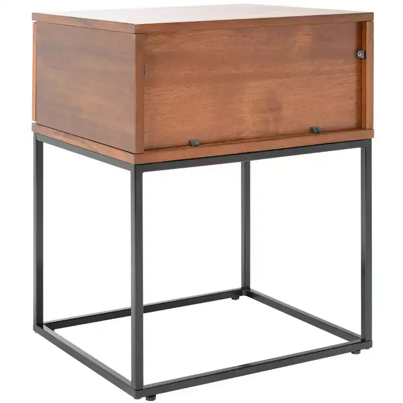 1-Drawer Nightstand with Open Metal Frame, Brown Mahogany