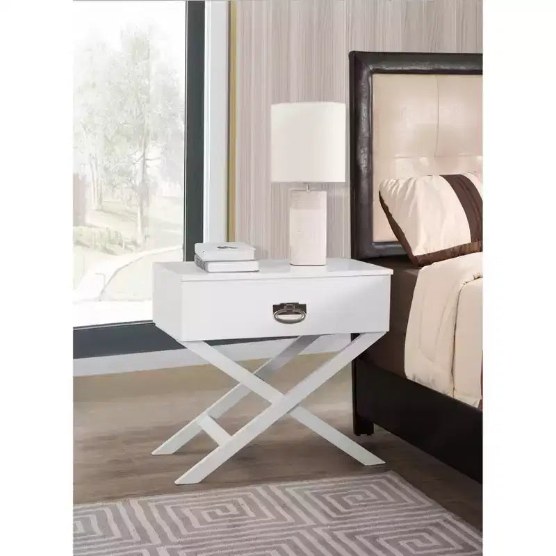 X Frame 1-Drawer Nightstand with Textured Drawer Front