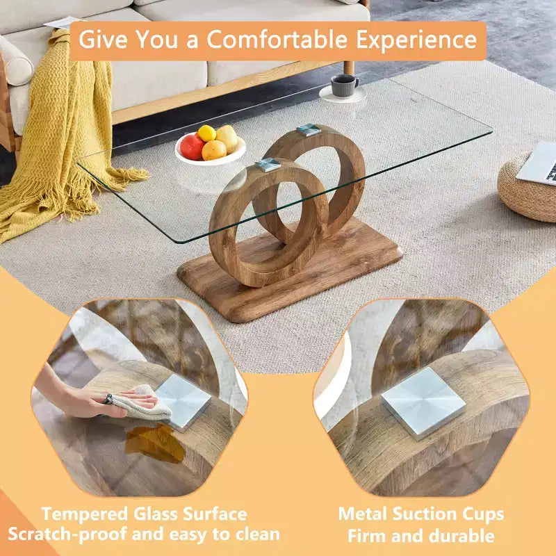 Ring-Base Glass Coffee Table with MDF Base