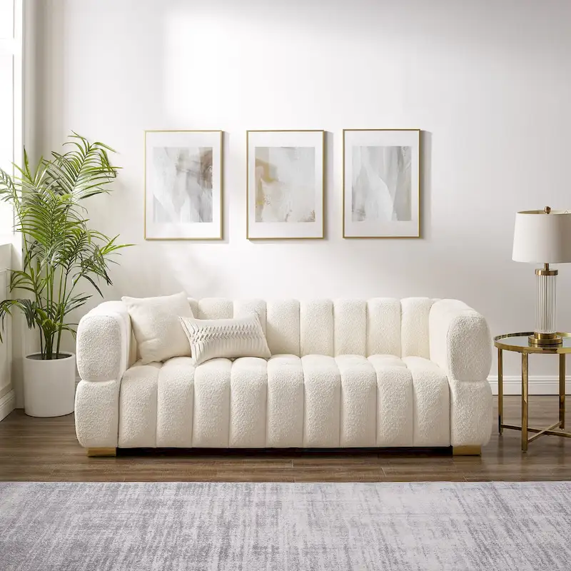 85 Modern Waffle Fabric Couch, Leisure Comfortable Sofa