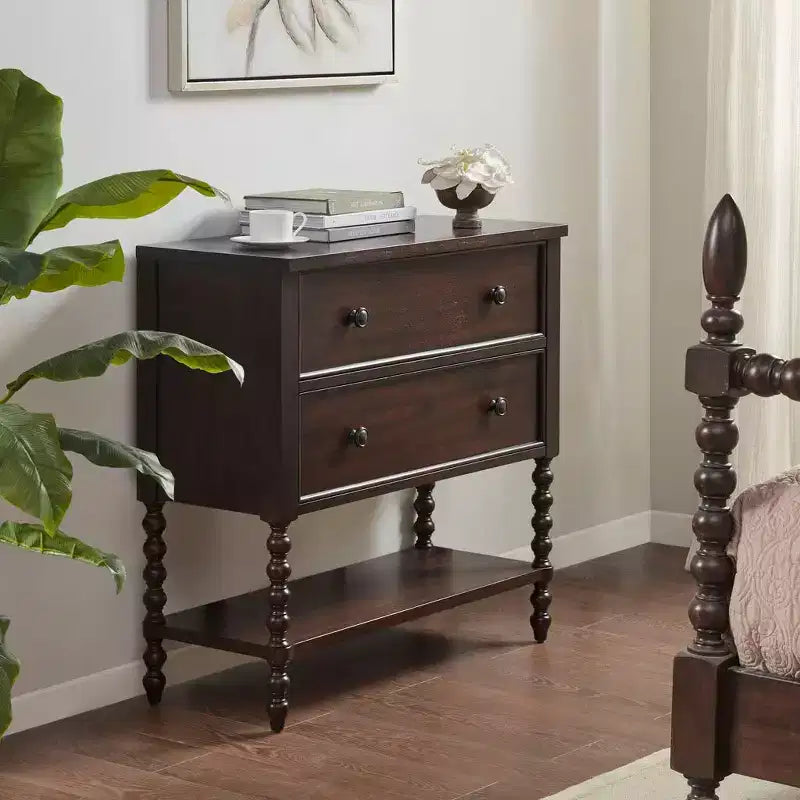 Farmhouse Solid Wood 2-Drawer Dresser Side Table with Shelf, Bedside, End Table for Living Room