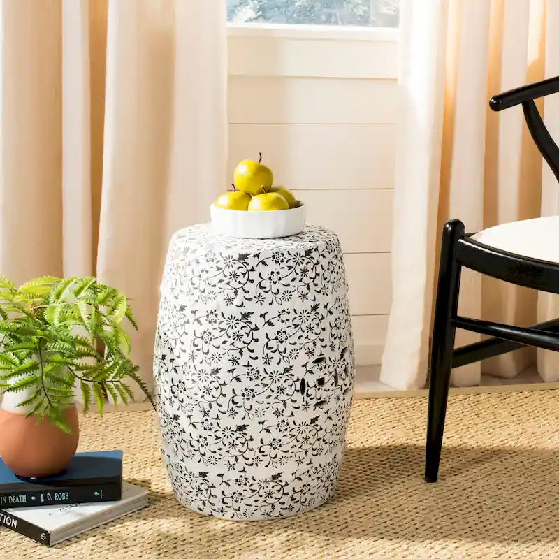 SAFAVIEH Paradise Chrissoula Scrolls White Ceramic Decorative Garden Stool