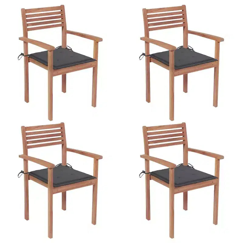 vidaXL Solid Teak Wood Patio Chairs with Anthracite Cushions, Weather Resistant, Outdoors Suitable, Pack of 4