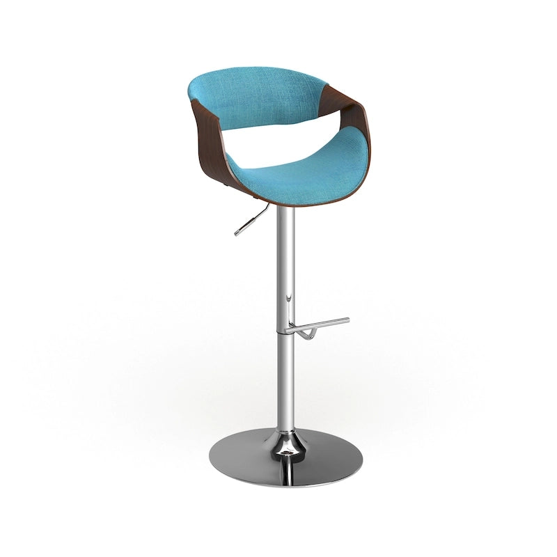 Mid-Century Modern Adjustable Swivel Bar Stool with Walnut Wood Accents Teal Cream Grey