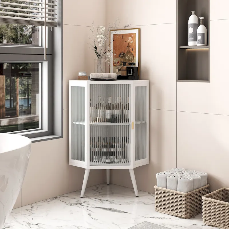 31.5 in. H Metal Floor Corner Cabinet with Adjustable Shelf