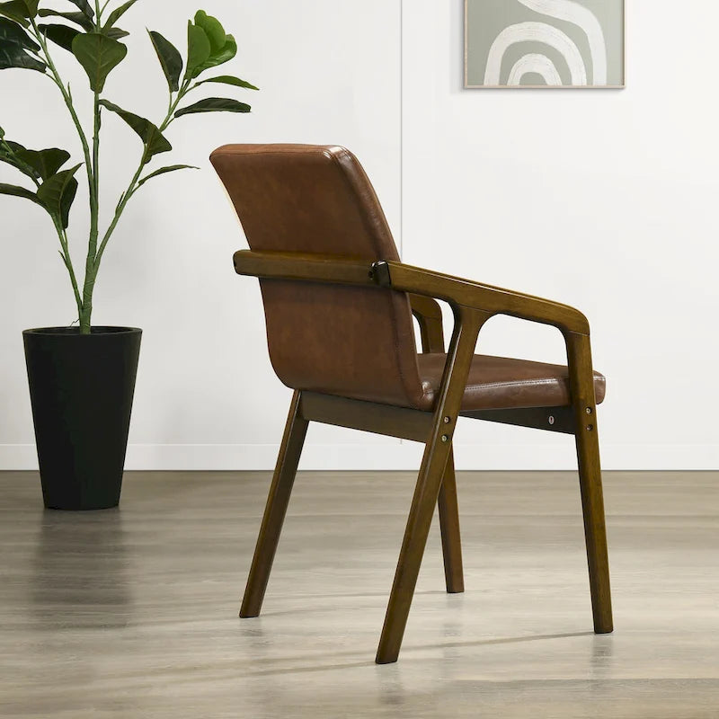 Simple Rustic Upholstered Dining Chair with Wooden Armrests