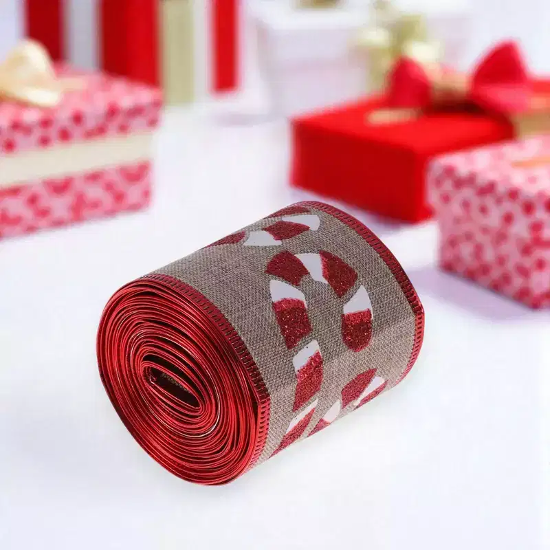 Unique Bargains Gift Wrap Ribbons Candy Cane Polyester 157.48x2.48 1 Pc