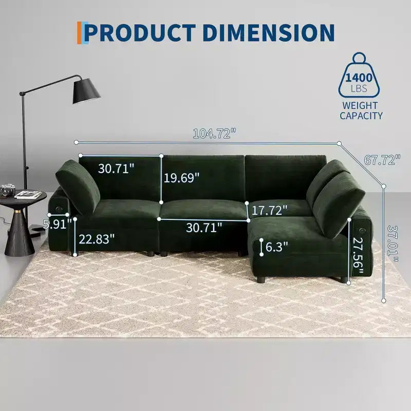 Oversized Modular Sectional Sofa, L Shaped Sectional Couches for Living Room, 104 inch Width, 4 Seat Modular Sofa