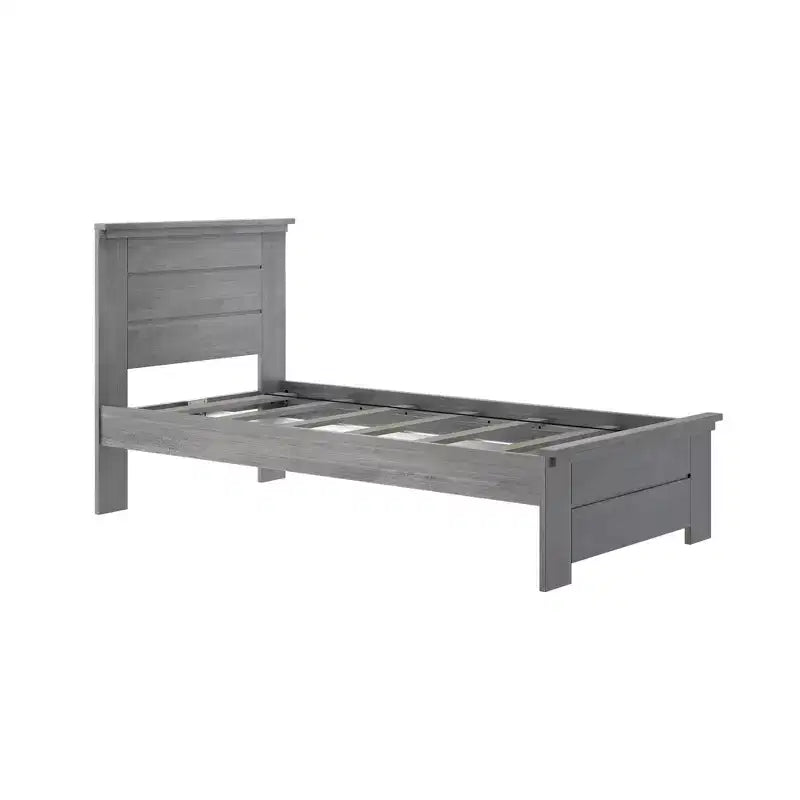 Twin Bed Frame with Panel Headboard, Modern Farmhouse Solid Wood Platform Bed