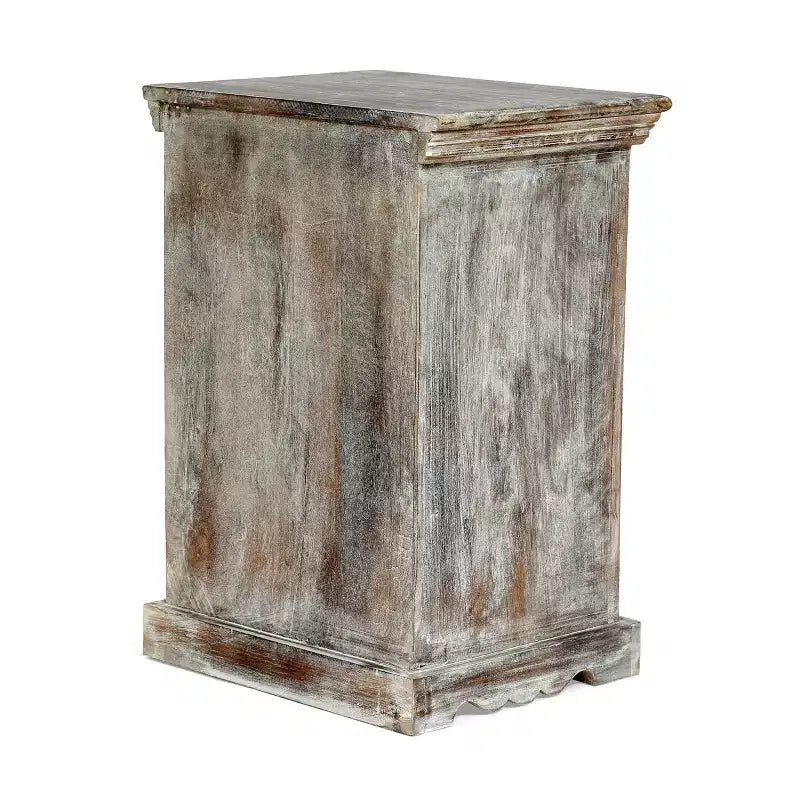 Handcrafted Boho Mango Wood Nightstand, Distressed White