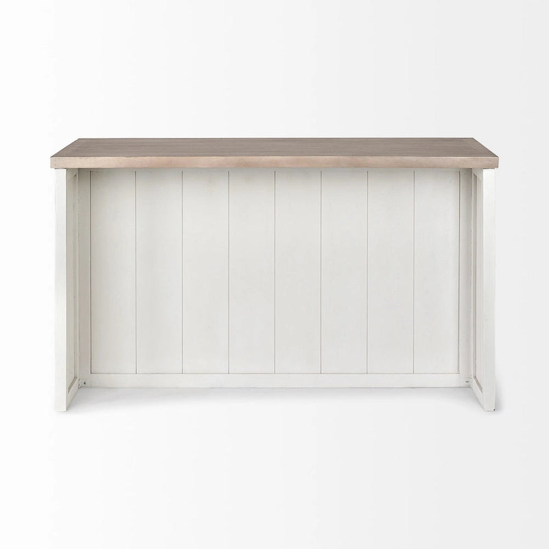 White and Brown Two-Tone Solid Wood Kitchen Island with 3 Drawers and Shelves
