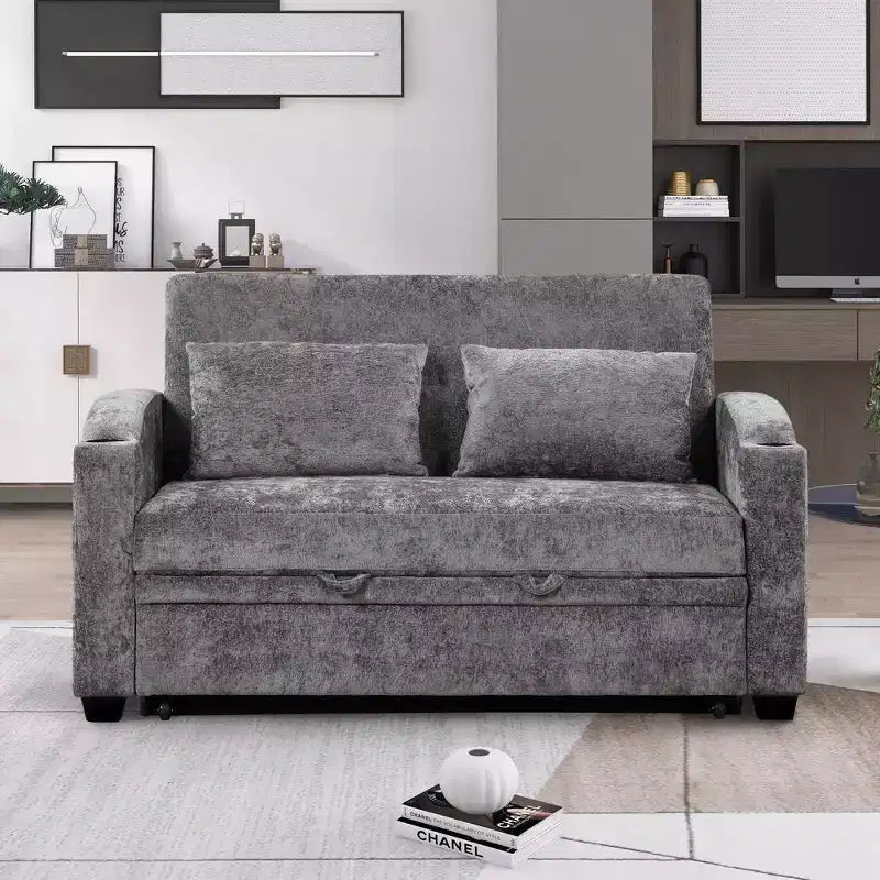 Polibi Convertible Sofa Bed with USB, Cup Holders & Adjustable Backrest