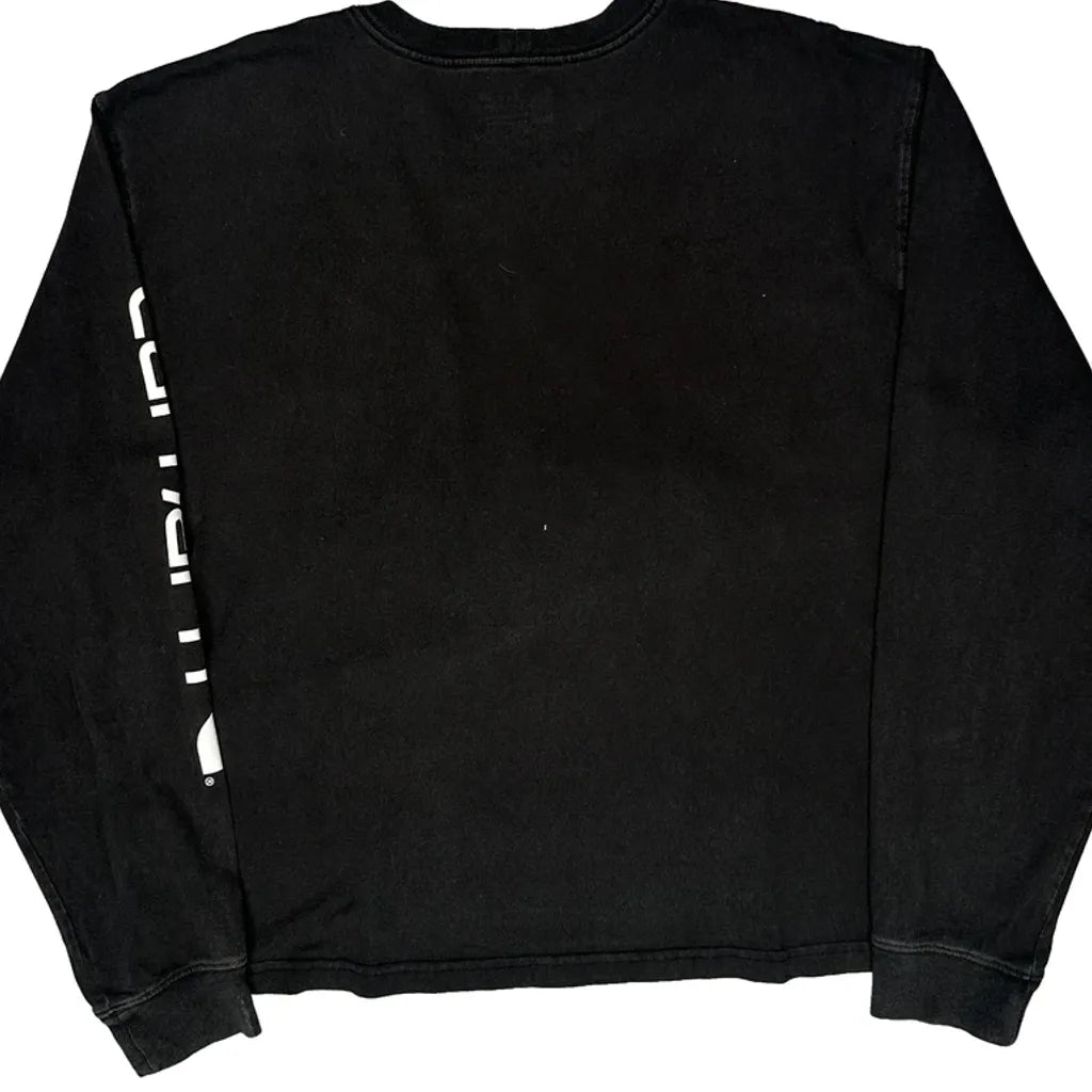 Cropped Long Sleeve T-Shirt Women's Regular Fit Crew Neck Black Cotton XL