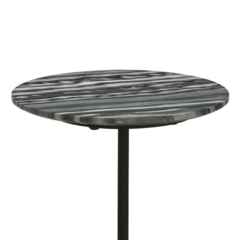 Side End Drink Table with Round Marble Top and Pedestal Base