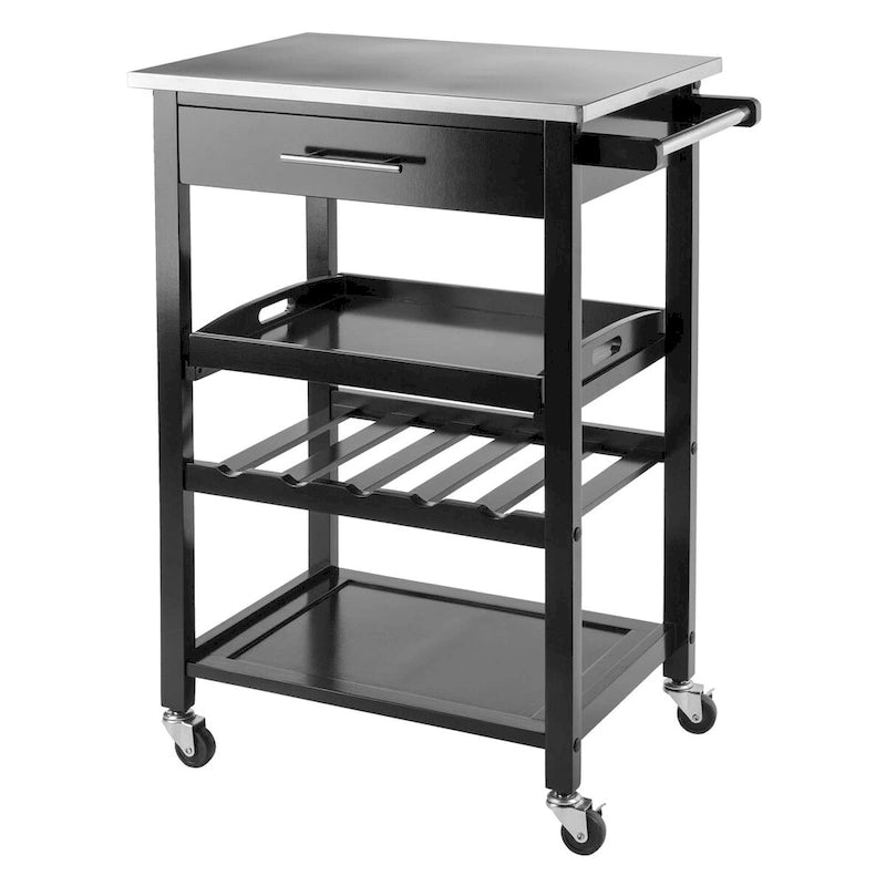 Utility Kitchen Cart, Stainless Steel Top, Black