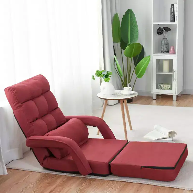 Red Folding Floor Recliner Chair with Pillow, 5-Position, 1-Person