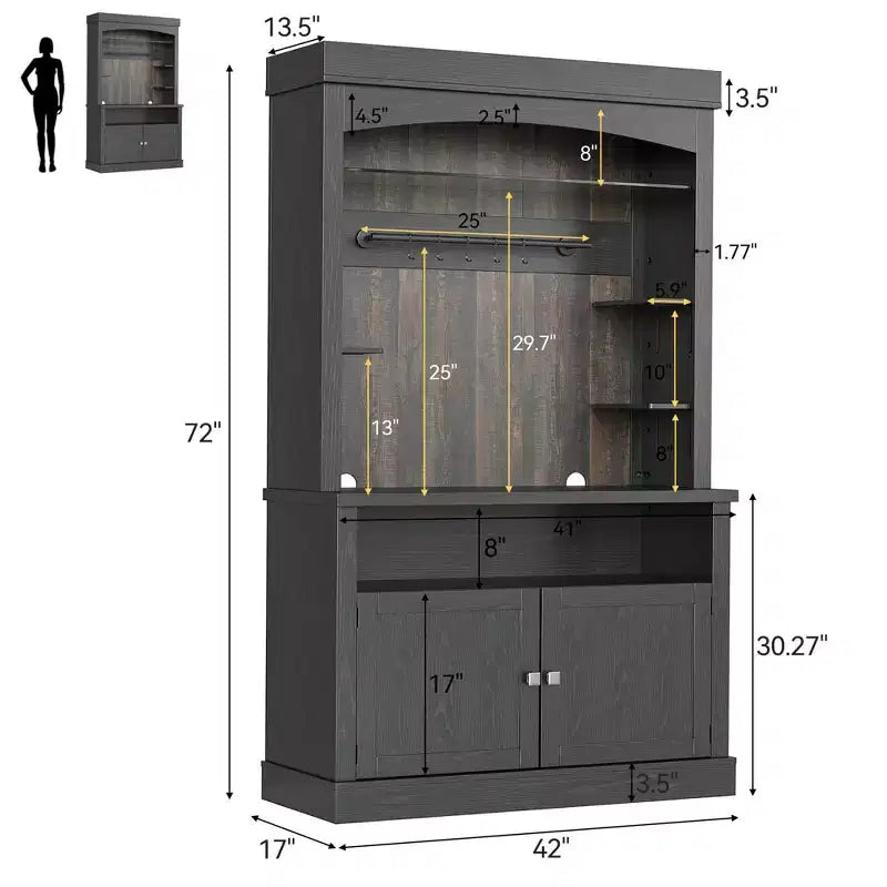 Coffee Bar Cabinet 72 in Tall Buffet Cabinet with Storage Farmhouse Kitchen Sideboard Tall Coffee Hutch with Microwave Stand/Wine Rack/Glass Shelf