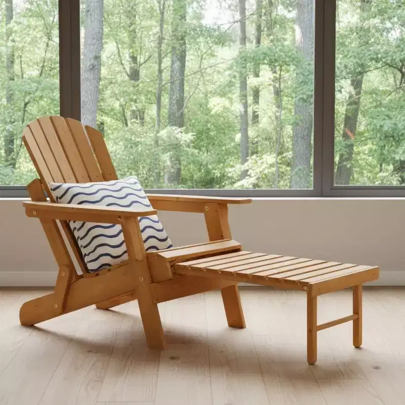 Okak Oversize Wooden Outdoor Adirondack Chair with Foldable Design, Outdoor Lounge Chair with Wide Arms, Patio Chair for Garden