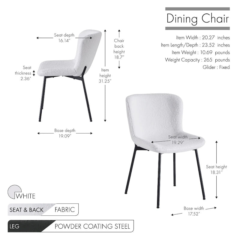 Fabric Upholstered Armless Dining Chairs with Powder-Coated Steel Legs, Set of 2
