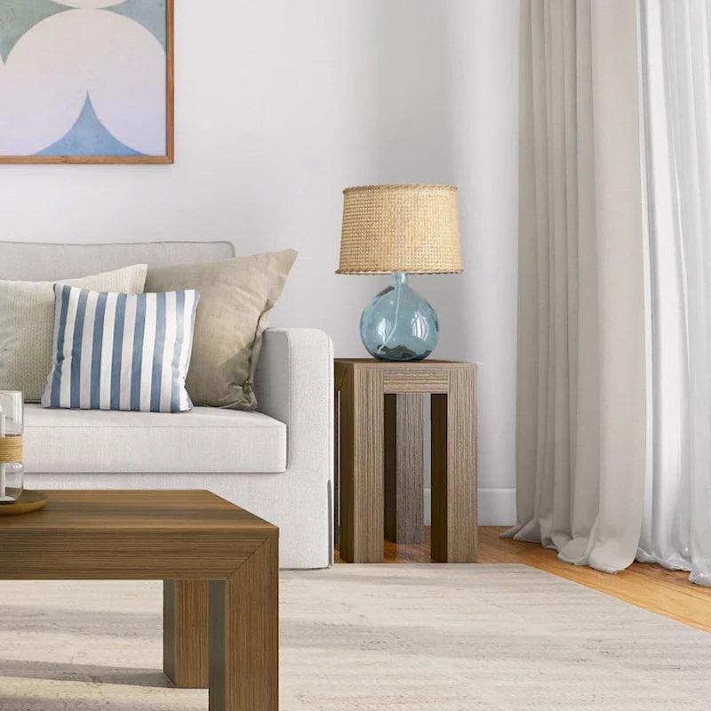 Modern Rectangular Solid Pine Wood Side Table with Wirebrush Finish