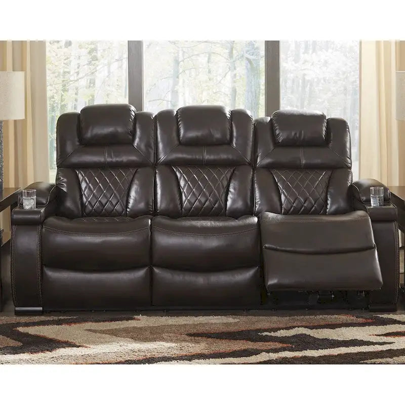 Chocolate Brown Faux Leather Power Reclining Sofa 82.75 W x 39.5 D x 43.75 H