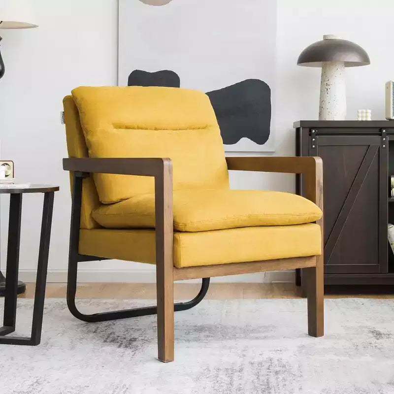 Modern Upholstered Accent Armchair with Rubber Wood Legs