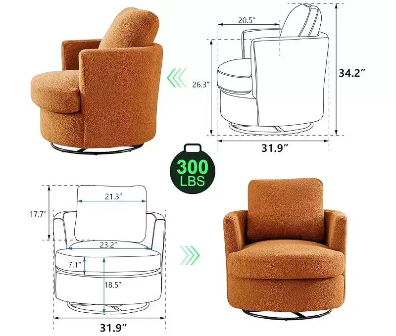 GDFStudio Bertha Swivel Boucle Upholstered 32 Wood and Steel Chair