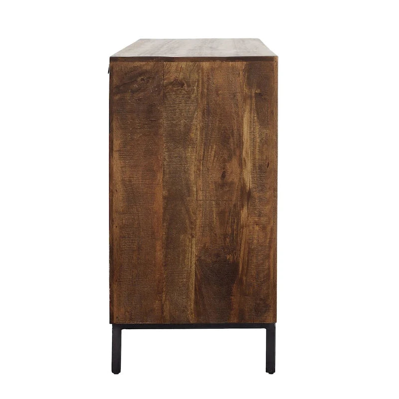 63-Inch Wide 2-Drawer Mango Wood Sideboard with Iron Accents, Brown