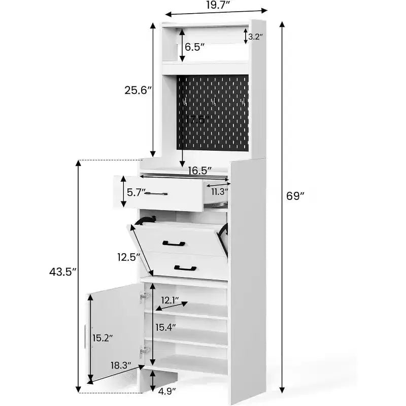 5-in-1 Entryway Shoe Cabinet with Flip Drawer, Pegboard and Adjustable Shelf
