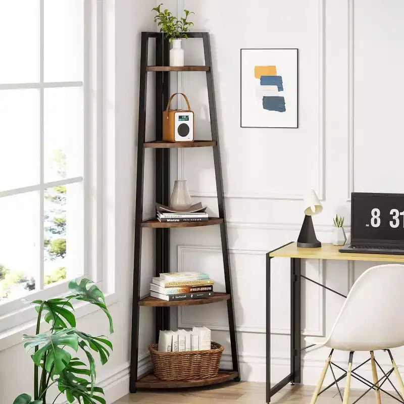 LITTLE TREE 70.7" Corner Bookshelf Rustic Brown