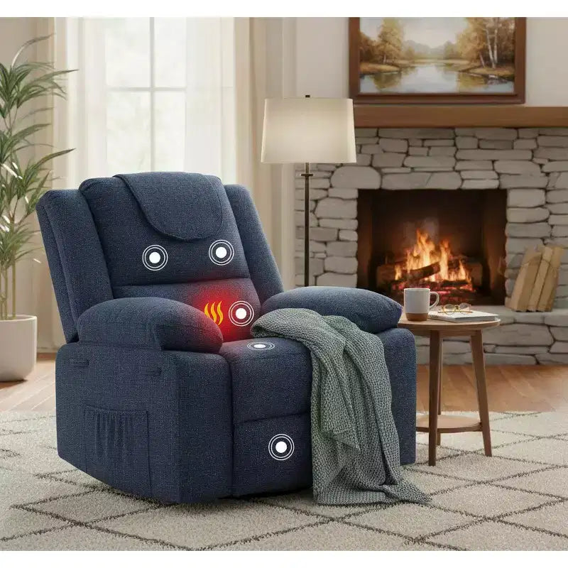 Rocking Nursery Recliner Chair, 360�� Swivel with Vibration Massage and Heating