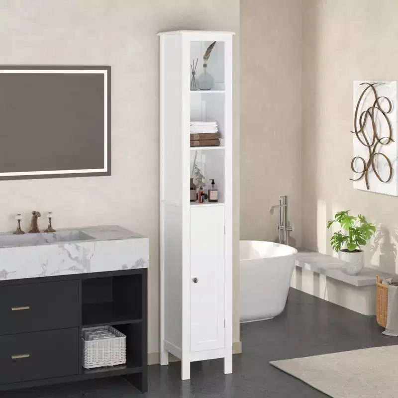66.92 in Slim Tall Bathroom Cabinet with Adjustable Shelves and 1 Door