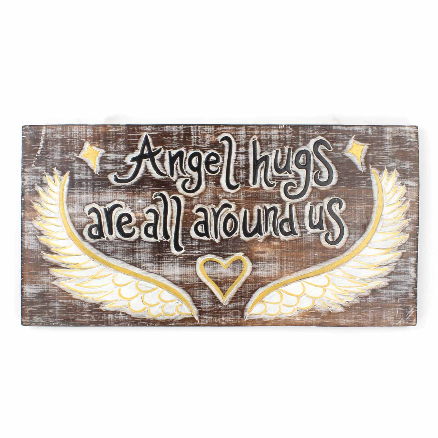 Angel Hugs Are All Around Us, Carved Wood Hanging Plaque