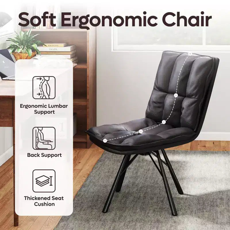 Bestier Upholstered Dinning Chair, Single PU Leather Kitchen Chair, Ergonomic Home Office Desk Chair, 18.5''Seat Height Soft Table Chair, Black