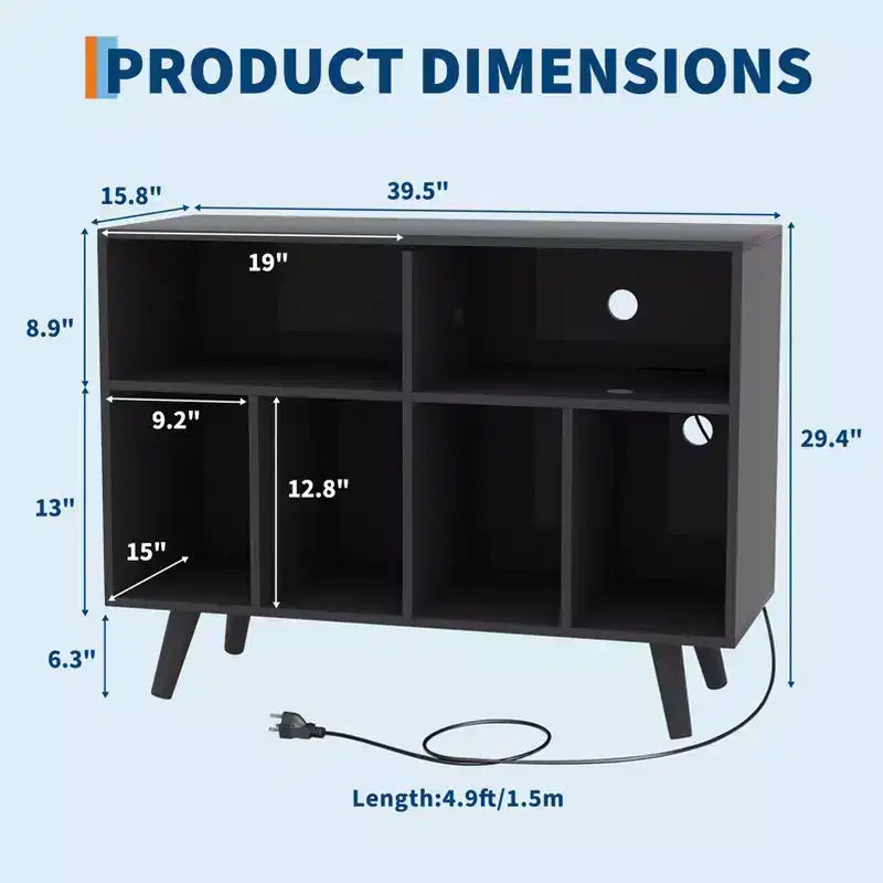 Record Player Stand with Vinyl Storage, Record Player Cabinet Holds Up to 350 Albums, Wood Turntable Stand Cube Storage Organizer for Living Room