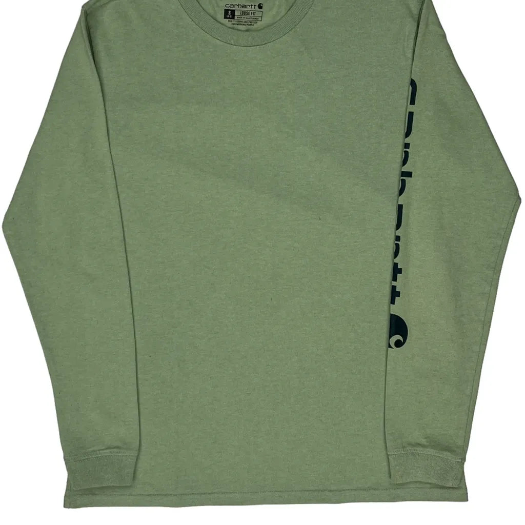 Women's Long Sleeve Crew Neck T-Shirt Small Green Cotton Casual