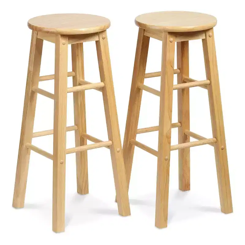 PJ Wood Classic Round Seat 29 Tall Kitchen Counter Stools for Homes, Dining Spaces, and Bars with Backless Seats & 4 Square Legs, Natural (Set of 4)