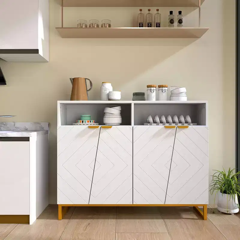 40-Inch Buffet Storage Cabinet, 4 Doors & Adjustable Shelves, Anti-Tipping, Metal Legs, White