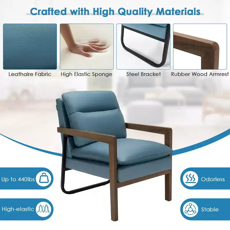 Modern Upholstered Accent Armchair with Rubber Wood Legs