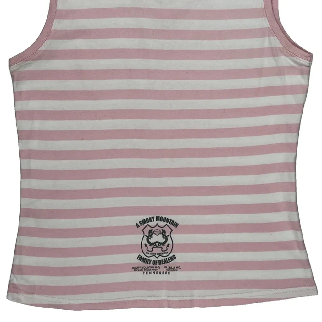 Striped Sleeveless Top XL Pink Cotton V-Neck Women