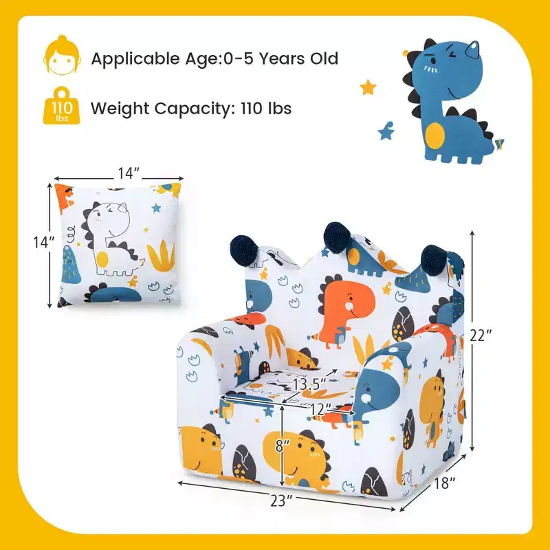 Costway Kids Sofa Chair Foam Filled Armchair Dinosaur Toddler Couch with Cover & Pillow