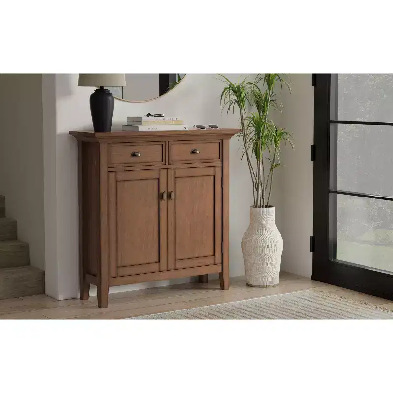 Mansfield SOLID WOOD 36 inch Wide Transitional Entryway Storage Cabinet in Rustic Natural Aged Brown