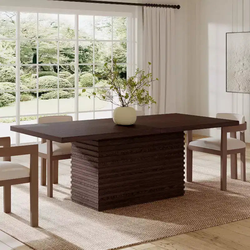 84 Wood Rectangular Dining Table for 6, Pedestal Base