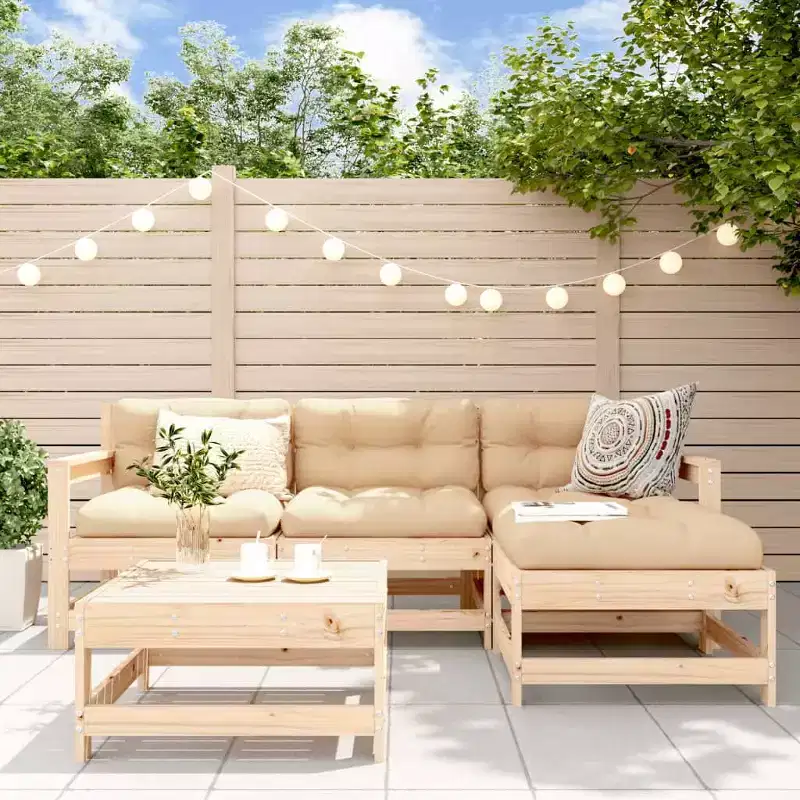 vidaXL Garden Lounge Set Natural Pine Solid Pine Wood, Plywood 5 Piece Set