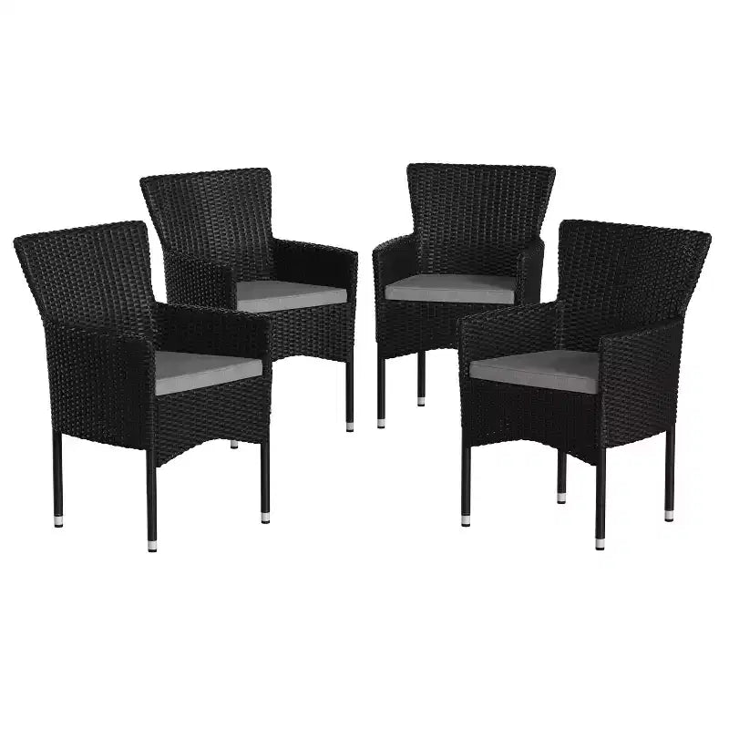 Emma and Oliver Set of 4 Modern Wicker Patio Chairs with Removable Cushions for Indoor and Outdoor Use